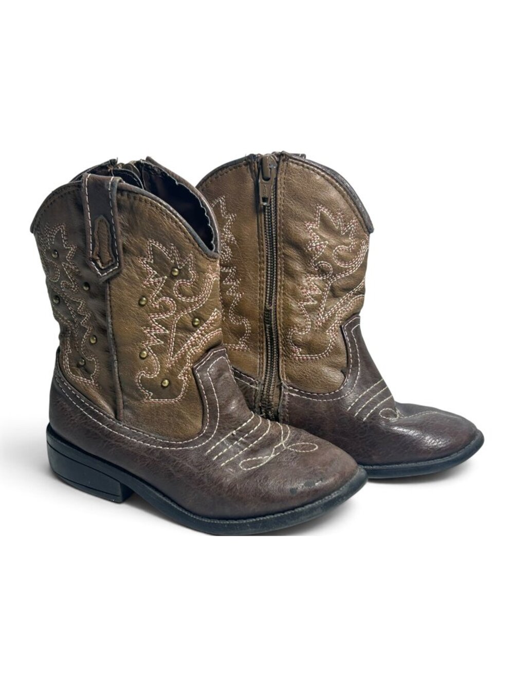 Cherokee Small Toddler Cowboy Boots Size 10 Brown Western Boots Side Zipper